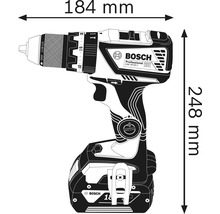Bosch sladdlös skruvdragare med måtten 184 mm och 248 mm