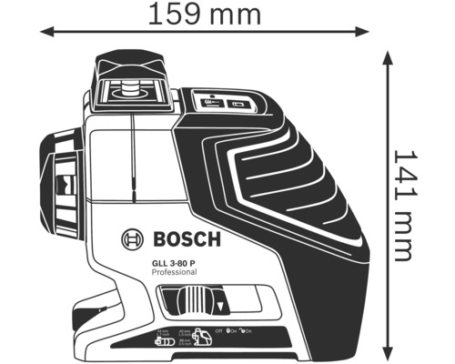 Bosch GLL 3-80 P Professional linjelaser med måtten 159 mm bredd och 141 mm höjd