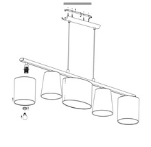 Teknisk ritning av en hänglampa med fem lampor
