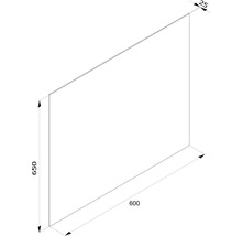 Skiss av en platta med måtten 650 x 600 x 25 millimeter