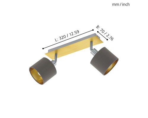 Taklampa med två lampor och dimensioner