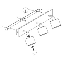 Monteringsanvisning för en taklampa med tre spotlights