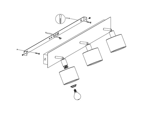 Monteringsanvisning för en taklampa med tre spotlights