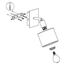 Sprängskiss av en vägglampa med monteringsanvisning