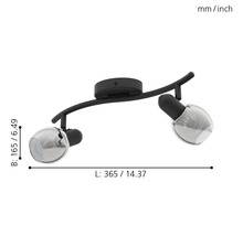 Svart taklampa med två rökfärgade glasskärmar