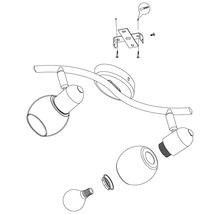 Bild av en taklampa med två spotlights och monteringstillbehör