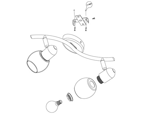 Bild av en taklampa med två spotlights och monteringstillbehör