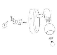 Sprängskiss av en vägglampa med monteringstillbehör