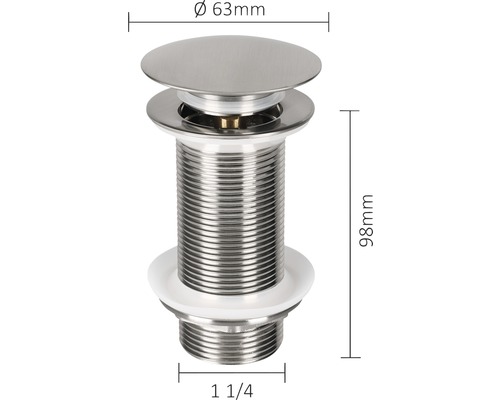 Tvättställsplugg med måtten 63 mm diameter och 98 mm längd