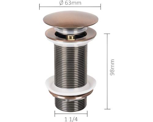 Tvättställsventil med måtten 63 mm i diameter och 98 mm höjd