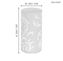 Cylindrisk lampa med mönster och storleksangivelse.