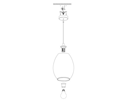 Sprängskiss av en pendellampa med glaskropp
