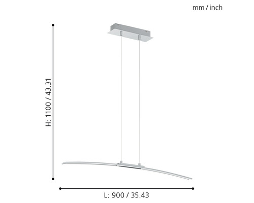 Mått på en taklampa: höjd 1100 mm, längd 900 mm