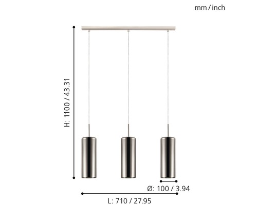 Mått på en taklampa med tre lampor