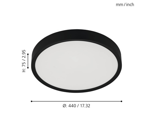 Rund taklampa, diameter 440 millimeter, höjd 75 millimeter