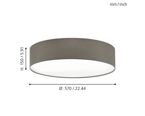 Taklampa med en diameter på 570 millimeter och en höjd på 150 millimeter