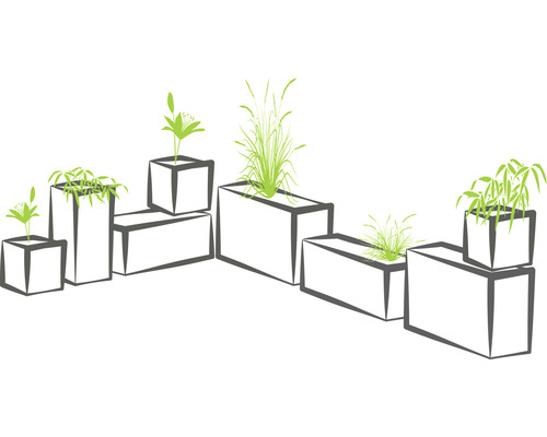 Illustration av blomlådor i olika storlekar med växter