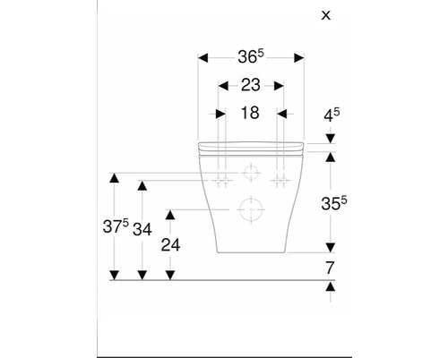 Teknisk ritning av en toalett med mått