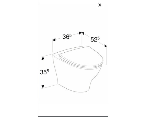 Teknisk ritning av en vägghängd toalett med mått