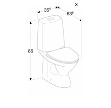 Teknisk ritning av en toalett med dimensioner