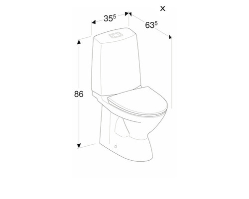 Teknisk ritning av en toalett med dimensioner