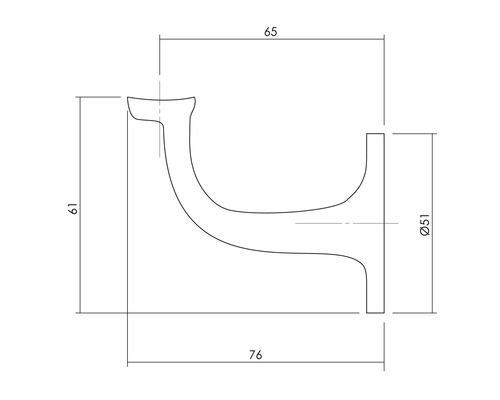Teknisk ritning av ett väggmonterat ledstångsfäste med mått