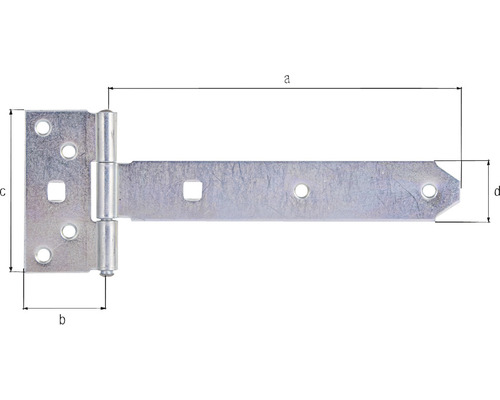 T-gångjärn med mått