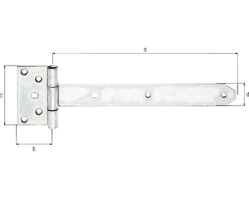 T-gångjärn med mått