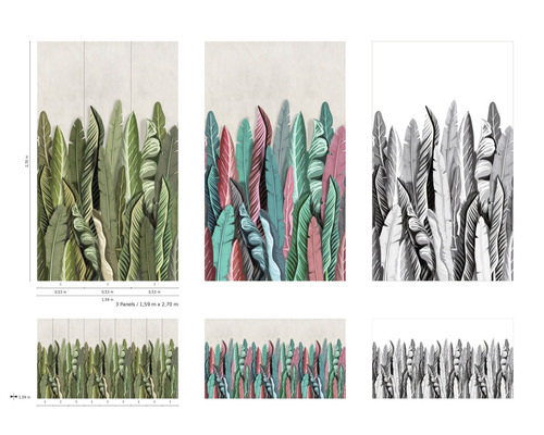 Illustration av en tropisk blad tapet i olika färgvariationer