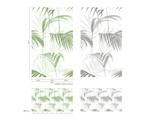 Fototapet med palmdesign, bestående av tre våder