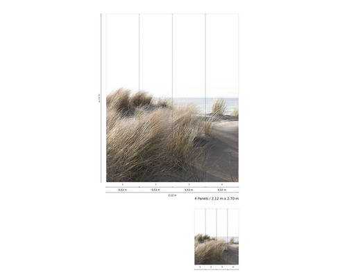 Non-woven tapet med dynmotiv och måttangivelser