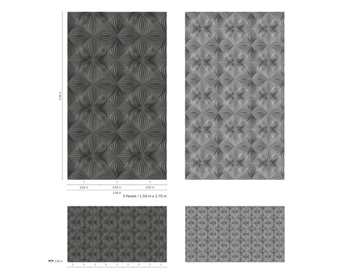 Dekorpaneler med blommönster i två färgvarianter och måttangivelser