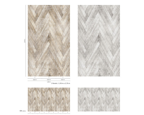 Bild av paneler med fiskbensmönster för väggbeklädnad, inklusive dimensioner