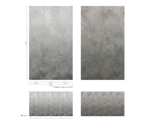 Fleece tapet i betonglook, bestående av tre banor som mäter 1,59 meter gånger 2,70 meter