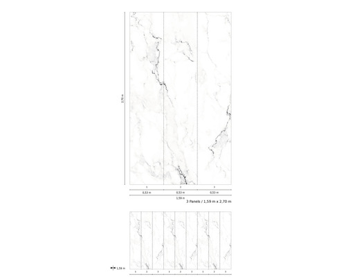 Bild av en tapet med marmormönster och storleksinformation.