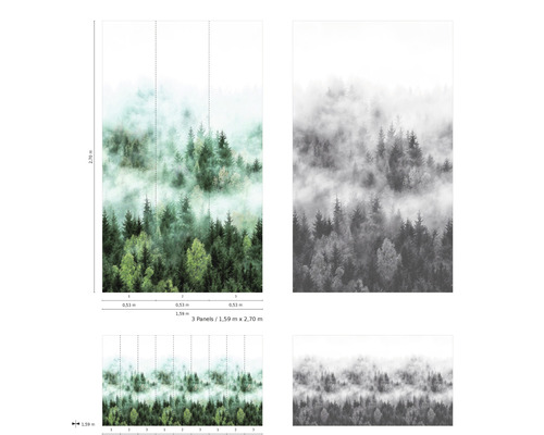 Tapet med skogsmotiv och dimma