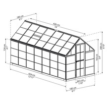 Teknisk ritning av ett växthus med dimensioner