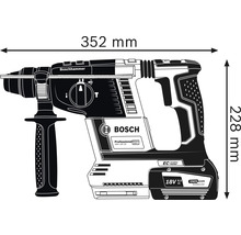 Bosch borrhammare med måtten 352 mm längd och 228 mm höjd.