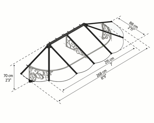 Teknisk ritning av ett ytterdörrstak med mått