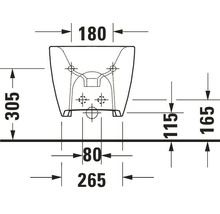 Teknisk ritning av en toalett med dimensioner.