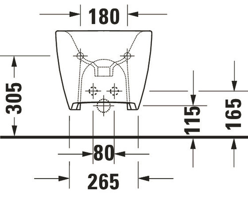 Teknisk ritning av en toalett med dimensioner.