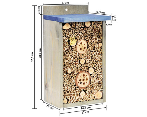 Insekthotell med dimensioner av trä och bambu