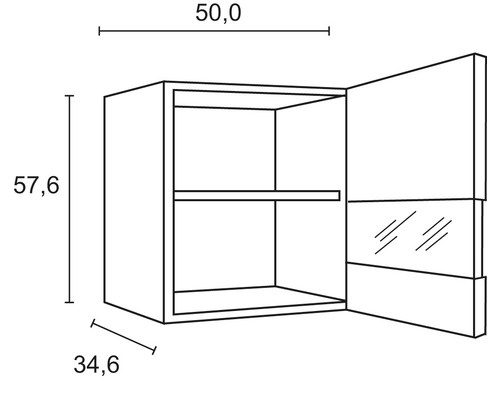 Teknisk ritning av ett väggskåp med dimensioner
