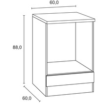 Teknisk ritning av ett underskåp med måtten 60 gånger 60 gånger 88 centimeter.