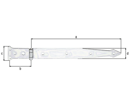 Bilden visar ett gångjärnsband med måttangivelser.