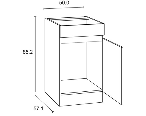 Bild på ett underskåp med dörr och mått