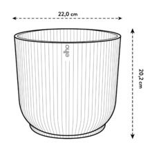 Illustration av en blomkruka med måtten 22,0 cm bred och 20,2 cm hög