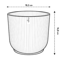 Illustration av en Elho blomkruka med måtten 18,3 cm bredd och 16,8 cm höjd.