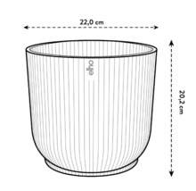 Illustration av en rund blomkruka med måtten 22,0 cm i diameter och 20,2 cm i höjd