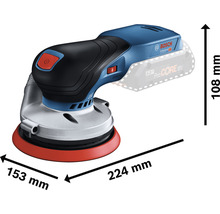 Bosch excenterslipmaskin med måtten 224 mm längd, 153 mm bredd och 108 mm höjd